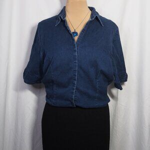 Venezia Jeans Clothing Co Stretch Button Down Jean Short Sleeve Blouse Size 16